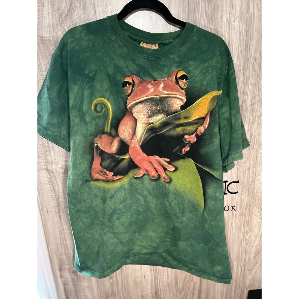 Vintage 1998 The Mountain Tree Frog Tie Dye Green Graphic T Shirt Mens Sz Large